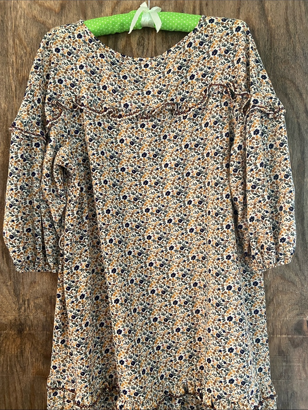 Max Studio Beige Floral Midi Dress with Navy & Mustard Accents M - Picture 9 of 9